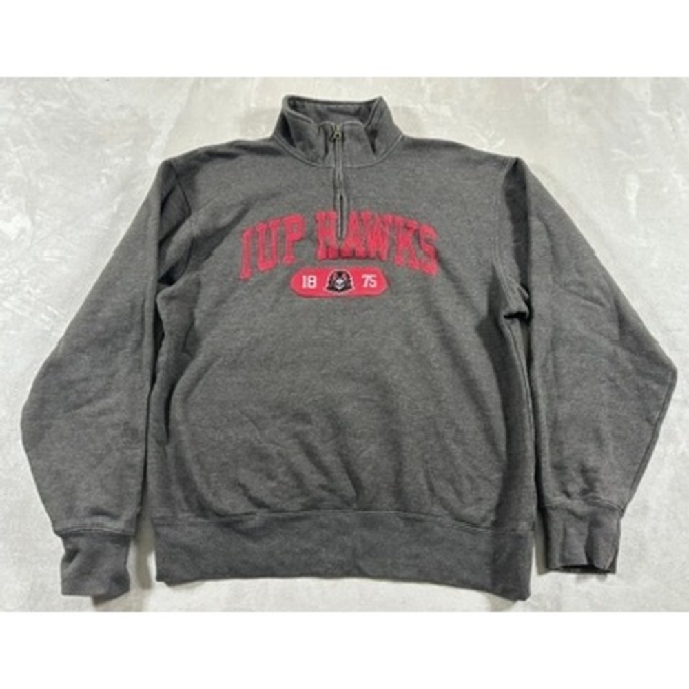 Jansport Quarter Zip Sweatshirt Mens Medium Gray IUP Hawks Collegiate Pullover